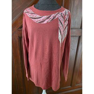 Bob Mackie Wearable Art Embellished Sweater M Red Beaded Long Sleeve